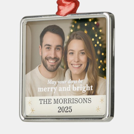 Moderne Neutrale & Gouden Familie Foto Sneeuwvlok Metalen Ornament (Links)