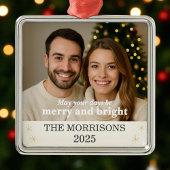 Moderne Neutrale & Gouden Familie Foto Sneeuwvlok Metalen Ornament