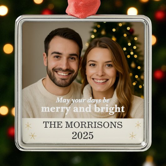 Moderne Neutrale & Gouden Familie Foto Sneeuwvlok Metalen Ornament