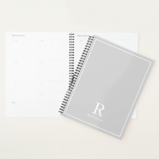 Moderne Neutrale Grijze Familienaam Planner (Display)