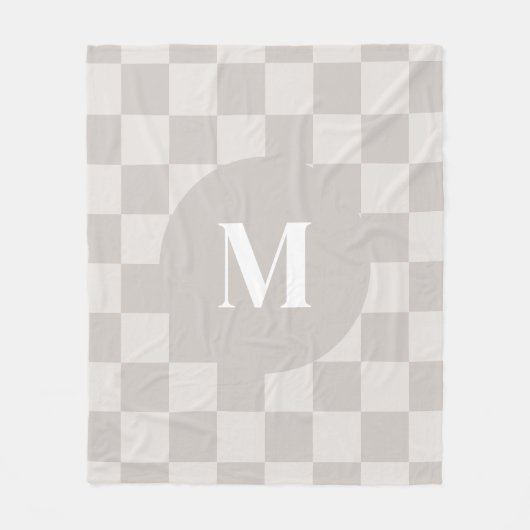 Moderne Neutrale Grijze Geruite Monogram Fleece Deken (Voorkant)