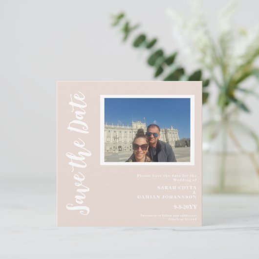 Moderne Neutrale Kleur Vlakke Vierkant Sla de datu Save The Date (Staand voorkant)