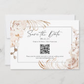 Moderne neutrale kleurflorale QR-code met de datum Save The Date (Voorkant)