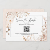 Moderne neutrale kleurflorale QR-code met de datum Save The Date (Voorkant / Achterkant)