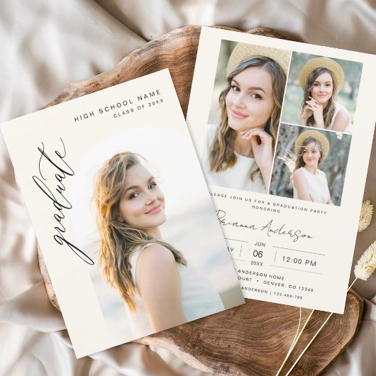 Moderne neutrale minimalistische fotoafstudeerfees kaart