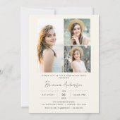 Moderne neutrale minimalistische fotoafstudeerfees kaart (Achterkant)