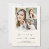 Moderne neutrale minimalistische fotoafstudeerfees kaart (Achterkant)