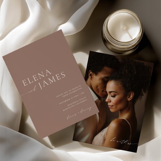 Moderne Neutrale Mocha Fotohuwelijksuitnodiging Kaart