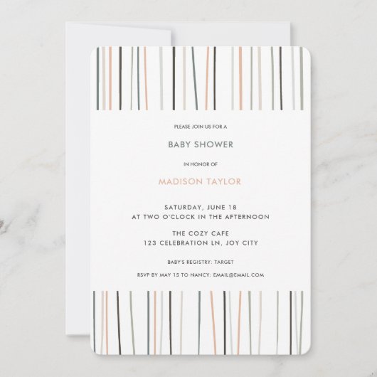 Moderne neutrale pasteelstrips Baby shower Kaart (Voorkant)