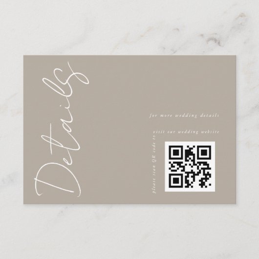 Moderne neutrale QR-code huwelijksdetails  Informatiekaartje (Voorkant)