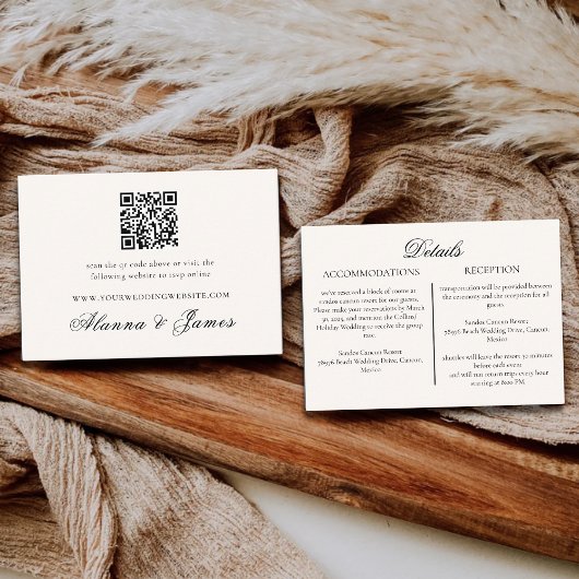 Moderne Neutrale QR-code Huwelijksdetails & RSVP Informatiekaartje