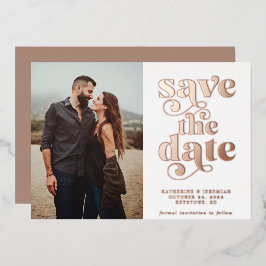 Moderne neutrale Roos Gold Foil Foto Save the Date Folie Uitnodiging