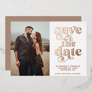 Moderne neutrale roze gouden folie foto save the d uitnodiging