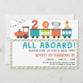 Moderne Neutrale Safari Trein Verjaardag Uitnodige Kaart (Voorkant)