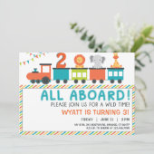 Moderne Neutrale Safari Trein Verjaardag Uitnodige Kaart (Staand voorkant)