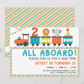Moderne Neutrale Safari Trein Verjaardag Uitnodige Kaart (Voorkant / Achterkant)