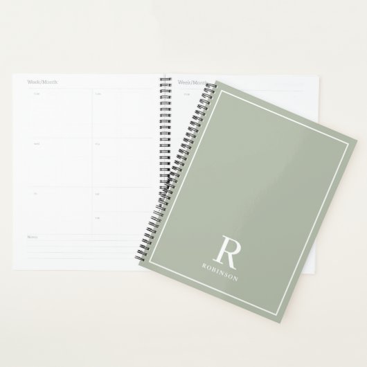 Moderne Neutrale Sage Familienaam Planner (Display)
