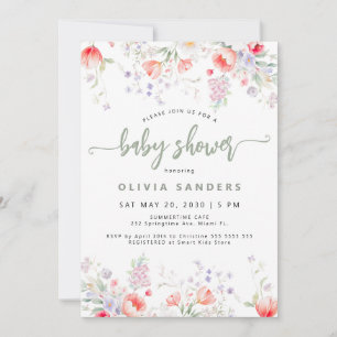 Moderne neutrale saliegroene bloemenkleuren baby s kaart