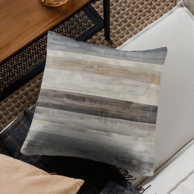 Moderne neutrale streep beige taupe grijs kussen (Creator heeft geüpload)