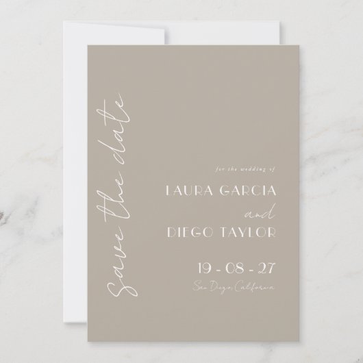 Moderne neutrale trouwdag save the date (Voorkant)