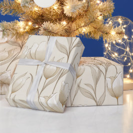 Moderne Neutrale Tulp Ivoor Bloemmotief Cadeaupapier