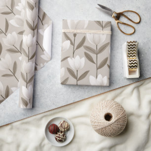 Moderne Neutrale Tulp Ivoor Bloemmotief Cadeaupapier