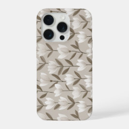 Moderne Neutrale Tulp Ivoor Bloemmotief iPhone 15 Pro Case
