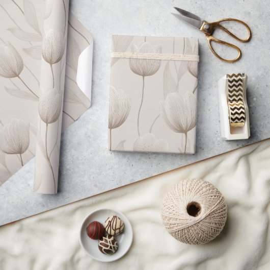 Moderne Neutrale Tulp Ivoor Bloempatroon Cadeaupapier (Crafts)