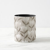 Moderne Neutrale Tulp Ivoor Bloempatroon Mok (Midden)