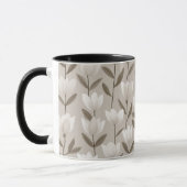 Moderne Neutrale Tulp Ivoor Bloempatroon Mok (Links)
