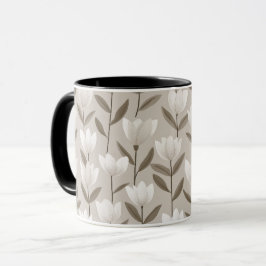Moderne Neutrale Tulp Ivoor Bloempatroon Mok
