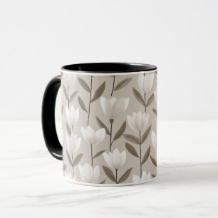 Moderne Neutrale Tulp Ivoor Bloempatroon Mok