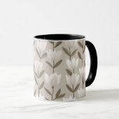 Moderne Neutrale Tulp Ivoor Bloempatroon Mok (Voorkant rechts)