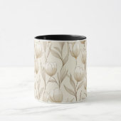 Moderne Neutrale Tulp Ivoor Bloempatroon Mok (Midden)