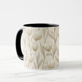 Moderne Neutrale Tulp Ivoor Bloempatroon Mok