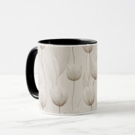 Moderne Neutrale Tulp Ivoor Bloempatroon Mok