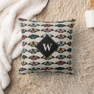 Moderne Neutrale Vlinders Tuin Patroon Monogram Kussen
