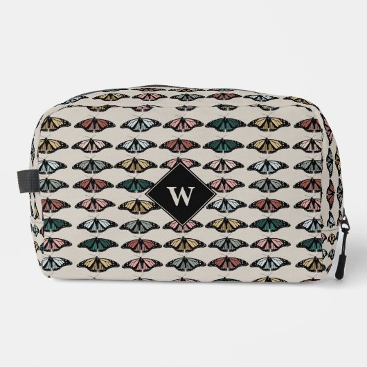 Moderne Neutrale Vlinders Tuin Patroon Monogram Toilettasje (Voorkant)