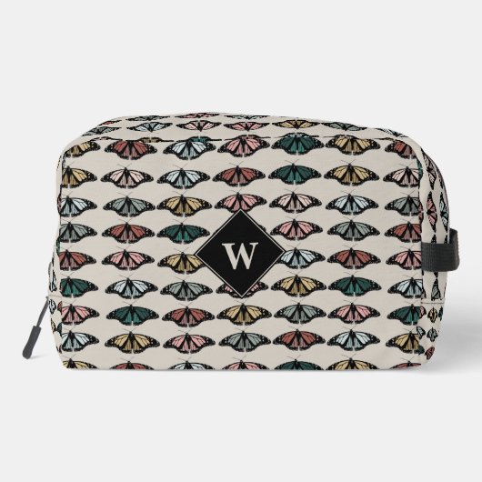 Moderne Neutrale Vlinders Tuin Patroon Monogram Toilettasje (Achterkant)