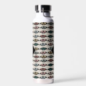 Moderne Neutrale Vlinders Tuin Patroon Monogram Waterfles (Links)