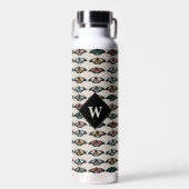 Moderne Neutrale Vlinders Tuin Patroon Monogram Waterfles (Voorkant)