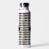 Moderne Neutrale Vlinders Tuin Patroon Monogram Waterfles (Rechts)