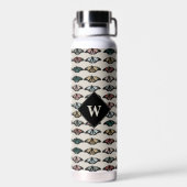 Moderne Neutrale Vlinders Tuin Patroon Monogram Waterfles (Achterkant)