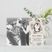 Moderne Neutrale Warmtewensen Pinguïn Foto Feestdagenkaart (Staand voorkant)