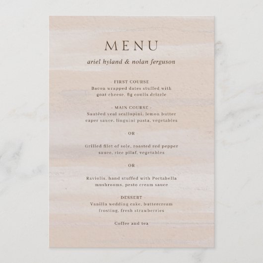 Moderne Neutrale Waterverf Elegant Huwelijk Menu (Voorkant)