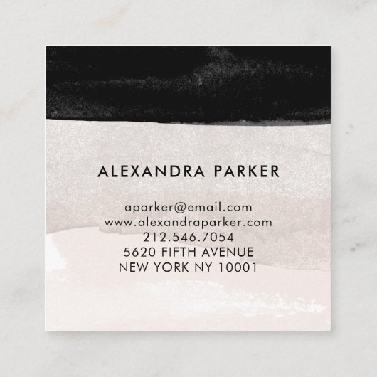 Moderne Neutrale Waterverf Was met zwart Vierkante Visitekaartje (Achterkant)