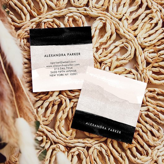 Moderne Neutrale Waterverf Was met zwart Vierkante Visitekaartje