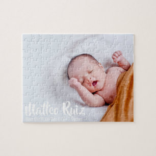 Moderne New Baby Arrival Photo Script Minimal Legpuzzel