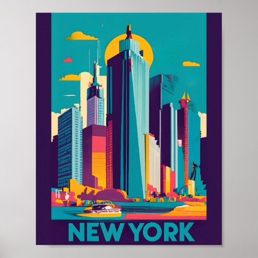 Moderne New York Landschap Vlakke Vector Kunst Poster (Voorkant)