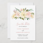 Moderne niet foto Blush Roze Bloemen Elegante Brui Save The Date (Voorkant)